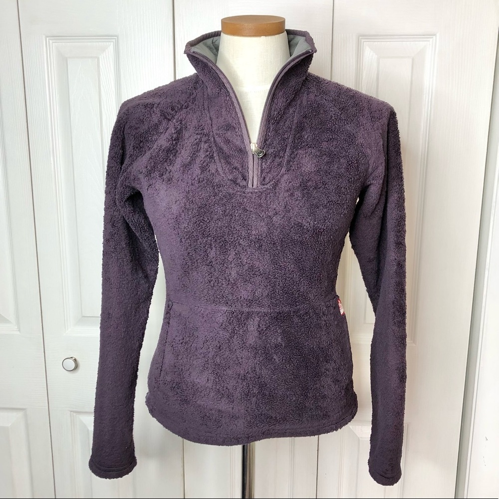 North Face eggplant Berber fleece 1/4 zip pullover, kangaroo pocket